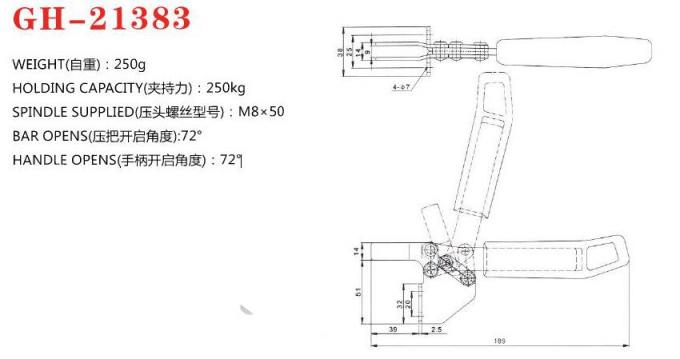 Mini abrazadera de palanca horizontal de la perforadora del diámetro de apriete 250Kg de la abrazadera 21383