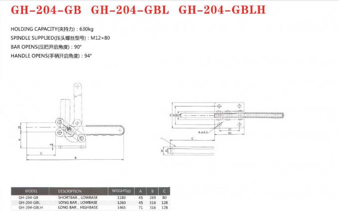 La abrazadera horizontal de encargo 204-GB de la palanca del metal abre la estructura compacta de la barra de U