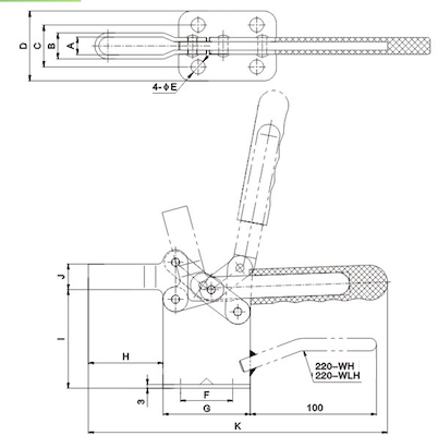 Manija auxiliar de palanca horizontal del metal del diámetro de apriete de la abrazadera 220WLH 400Kg de la barra de U