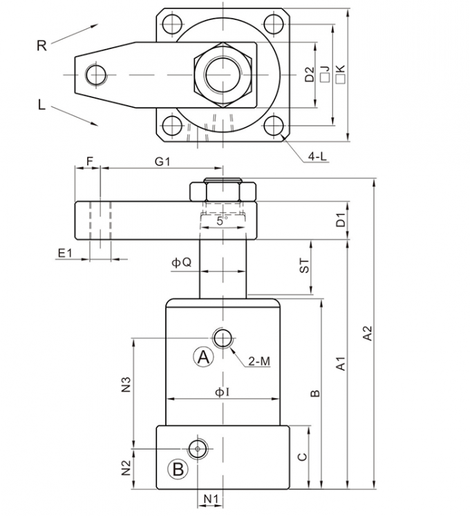 Característica rotatoria conducida aceite del acero de carbono del accesorio de la máquina del CNC del cilindro de la abrazadera